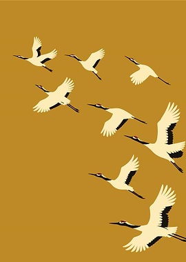 Flock of Cranes in Flight