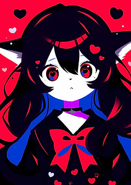 Anime Cat Girl with Red Bow