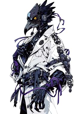Anthropomorphic Crow Character in White Coat