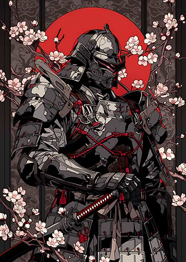 Samurai Warrior with Cherry Blossoms