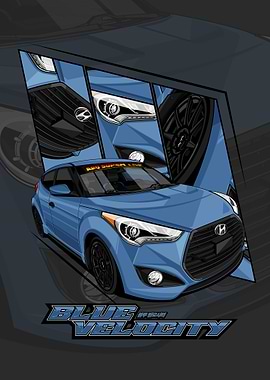 Blue Hyundai Veloster Car Art