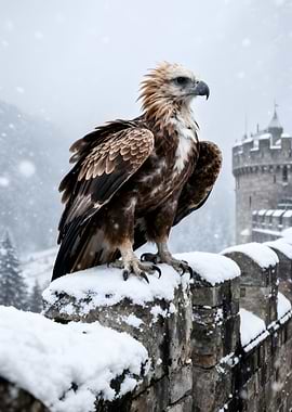 Majestic Eagle in Snowy Castle Setting