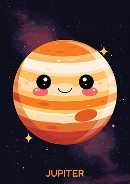Cute Cartoon Jupiter in Space