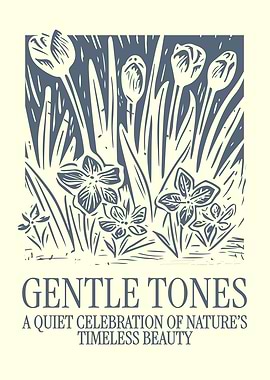 Gentle Tones Botanical Poster – Vintage Floral Wall Art Print, Soft Blue Nature Illustration