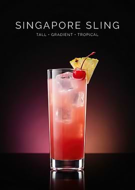 Singapore Sling Highball with Pineapple & Cherry
