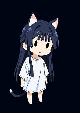 Chibi Cat Girl in White T-Shirt
