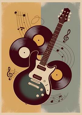 Retro Guitar and Vinyl Records