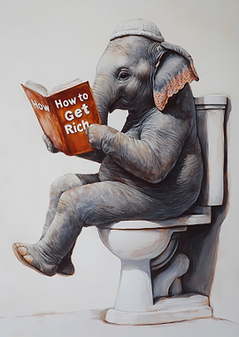 Elephant Reading 'How to Get Rich' on Toilet