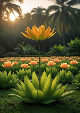 Golden Lotus Field at Sunrise
