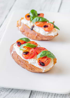 Bruschetta with Stracciatella, Tomatoes, and Basil