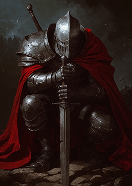 Knight in Red Cape Kneeling