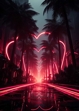 Neon Heart Palm Tree Avenue
