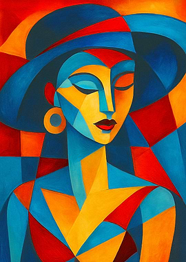 Cubist Portrait of a Woman in a Hat