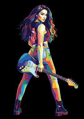 Woman with Electric Guitar in Pop Art Style