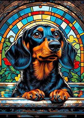 Dachshund in Stained Glass