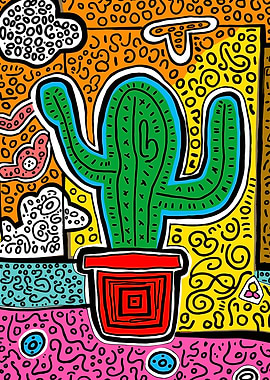 Vibrant Cactus in a Red Pot