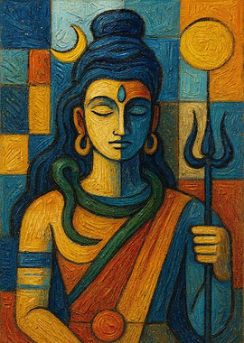 Lord Shiva with Trident and Crescent Moon