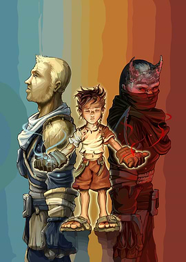 Three figures with magical energy