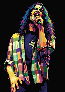 Singer with Colorful Hair and Plaid Shirt