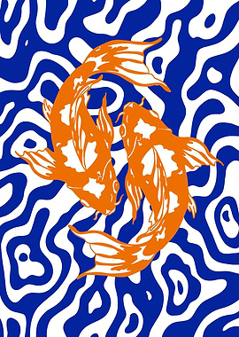 Two Koi Fish in Abstract Water