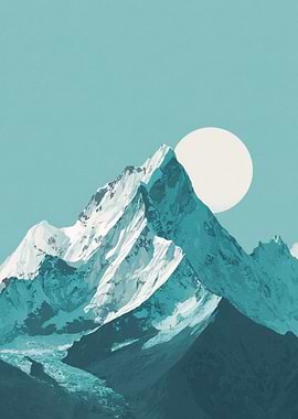 Snowy Mountain Peak with Sun