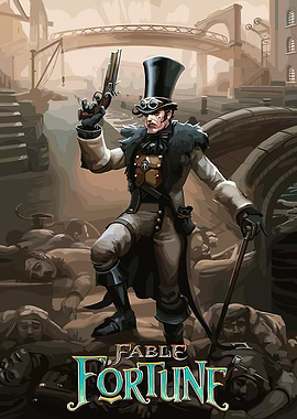 Steampunk character with gun and cane
