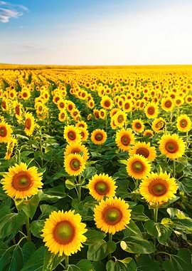 Vast Sunflower Field Under Blue Sky