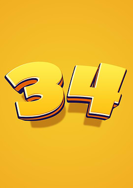 Number 34 Yellow 3D Art