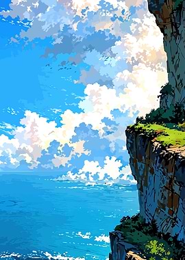 Cliff overlooking the ocean under a cloudy sky