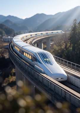 High-speed train on elevated track