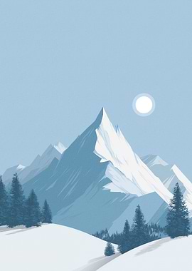 Minimalist Winter Mountain Landscape