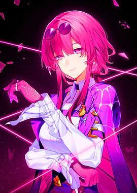 Anime Girl with Pink Hair and Sunglasses