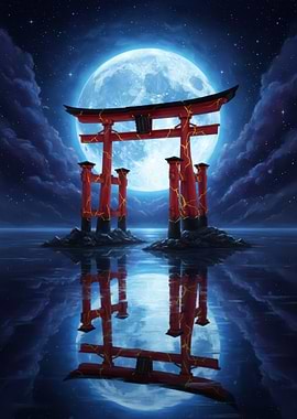 Torii Gate Under Full Moon