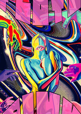 Psychedelic Humanoid with Reaching Hands