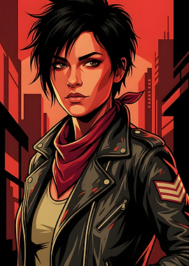 Woman in Leather Jacket and Bandana