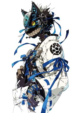 Anime Wolf Mask Character in Kimono