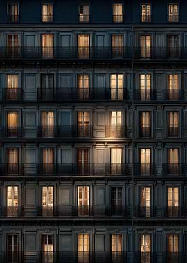Apartment Building Facade at Dusk