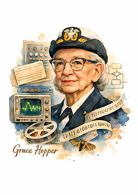 Grace Hopper Portrait with Computer History