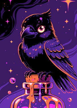 Cute Crow on Potion Bottle Funny
