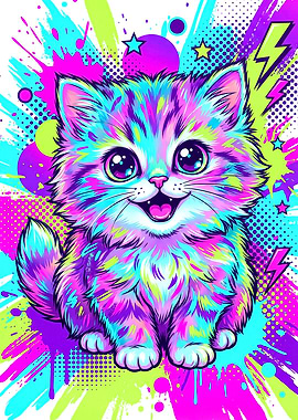 Vibrant Neon Cat Illustration