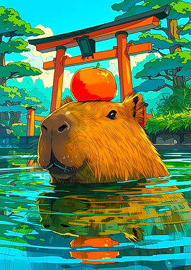 Capybara Orange in Japanese Garden