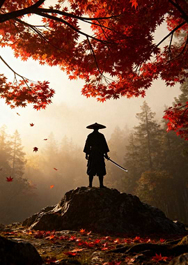 Samurai in Autumn Forest