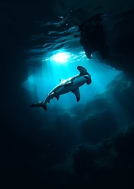 Hammerhead Shark in Blue Water