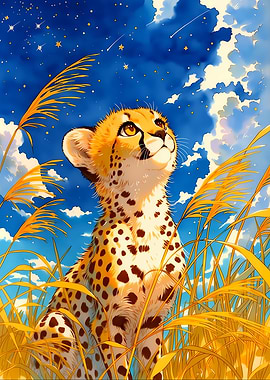 Cheetah Cub Looking at the Night Sky