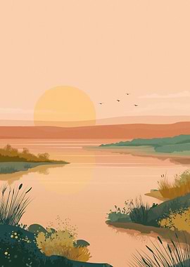 Sunset over a tranquil lake