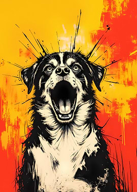 Dog Yelling with Splatter Background