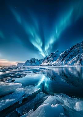 Aurora Borealis over Snowy Mountains