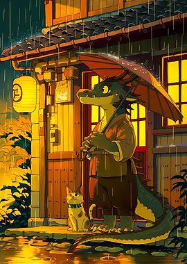 Dragon and Cat in the Rain