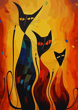 Three Abstract Black Cats