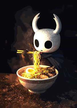 Hollow Knight Character Eating Ramen
